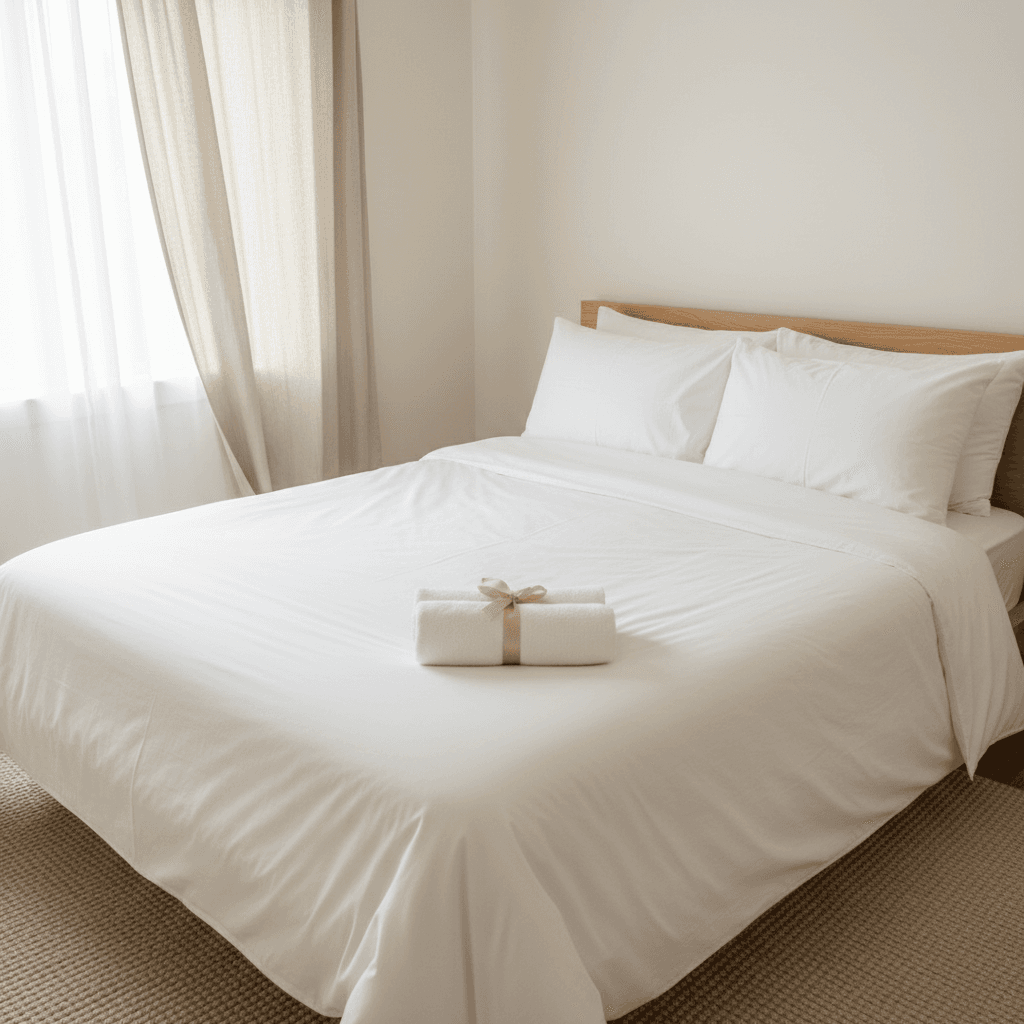 Short-term rental bedroom turned over and ready for guests