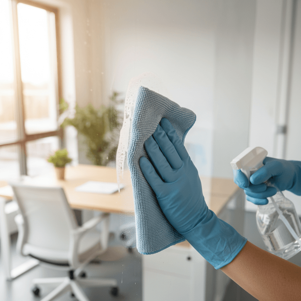 Professional cleaning detail and glove action