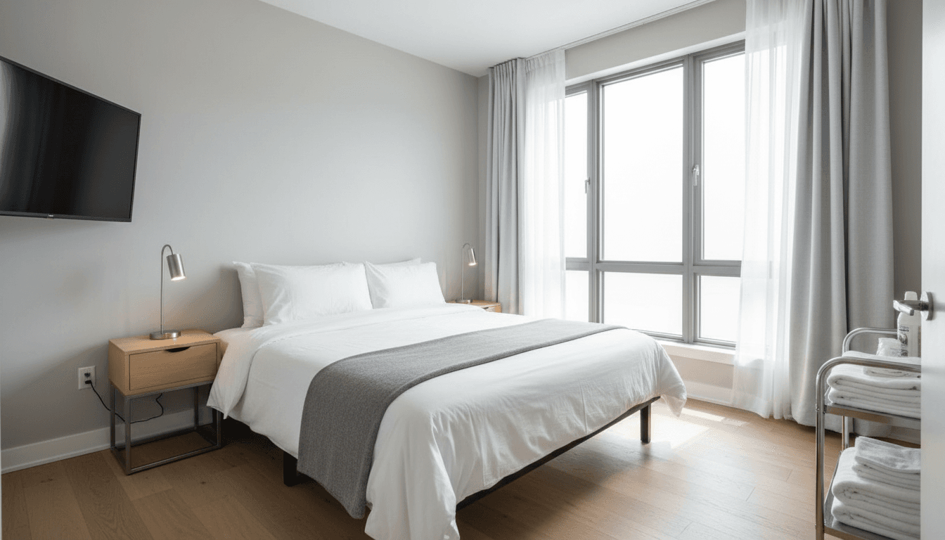 Short-term rental bedroom ready for next guest after turnover cleaning